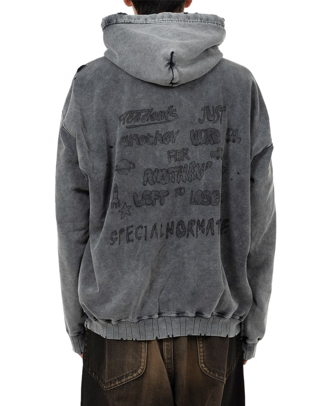 Maison MIHARA - Cat Print Hoodie Black Bleached