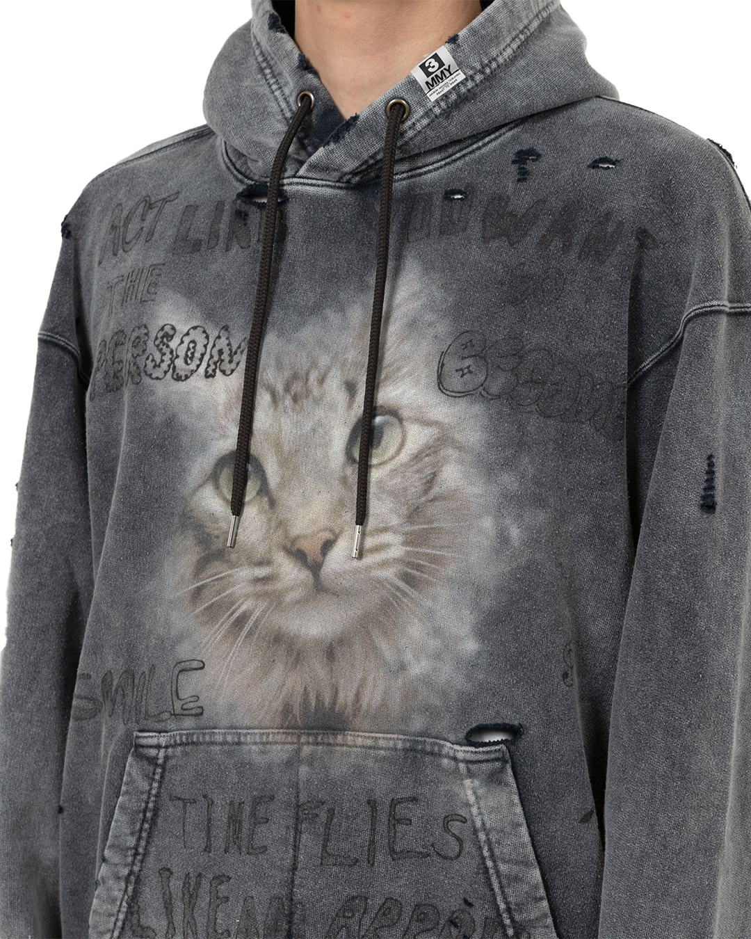 Maison MIHARA - Cat Print Hoodie Black Bleached