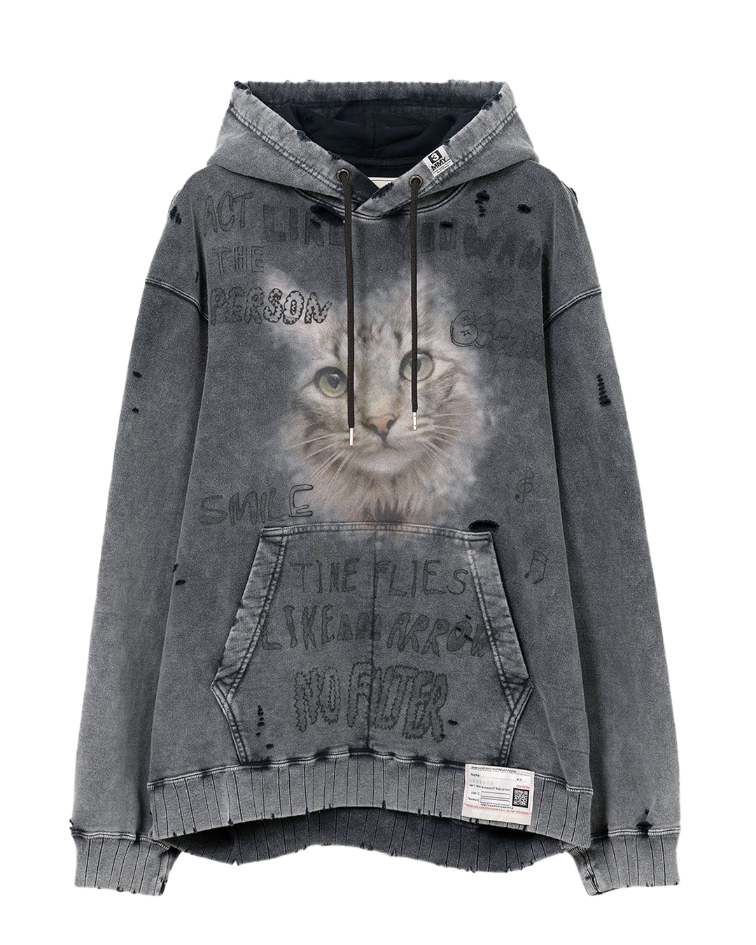 Maison MIHARA - Cat Print Hoodie Black Bleached
