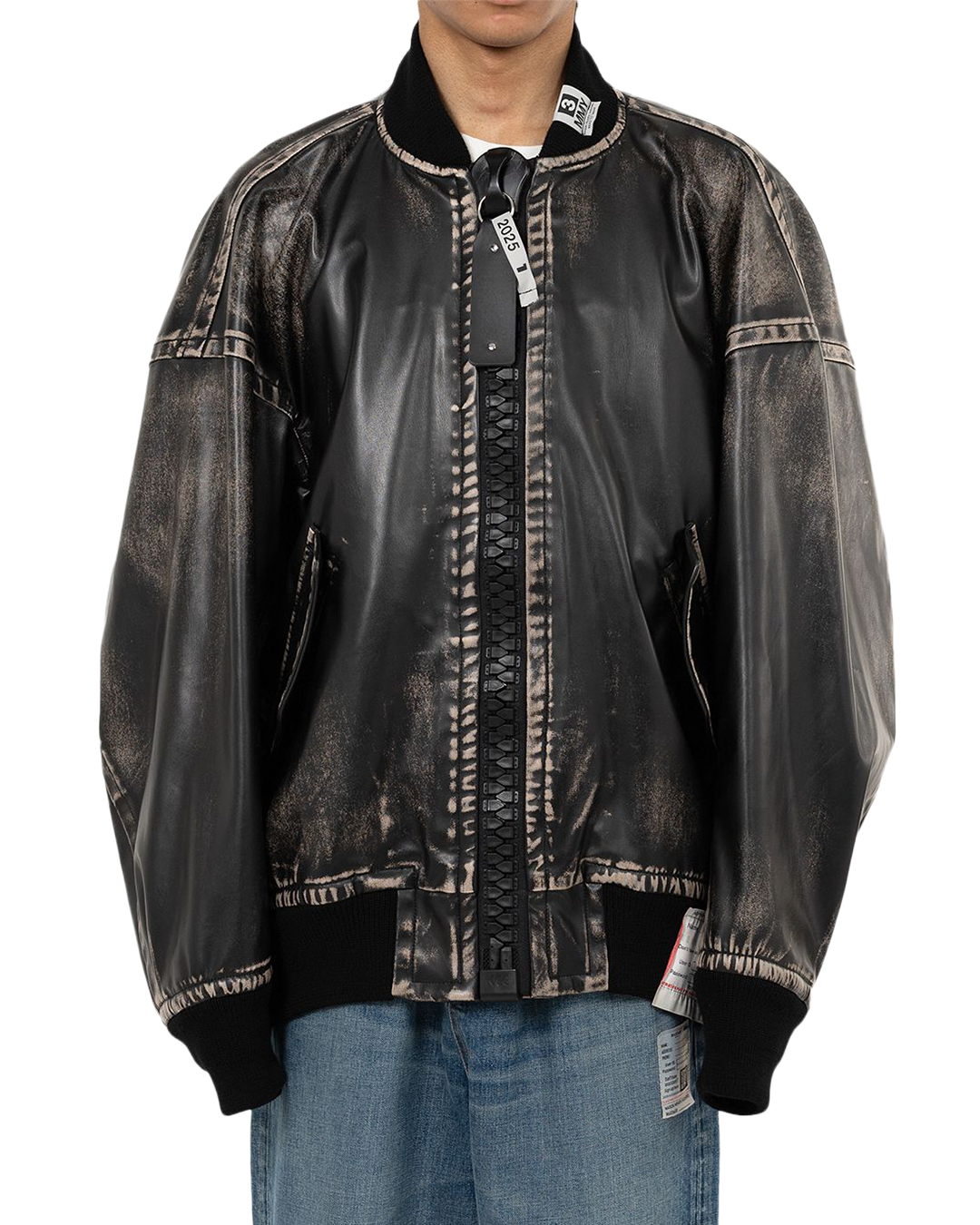 Maison MIHARA - Amateur Sewn Like Big Zip Faux-Leather Jacket