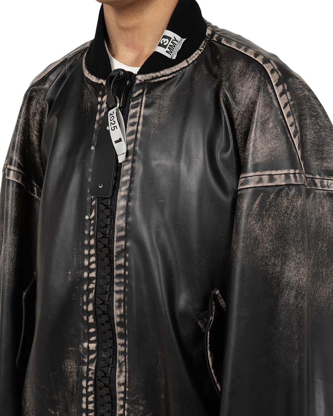 Maison MIHARA - Amateur Sewn Like Big Zip Faux-Leather Jacket